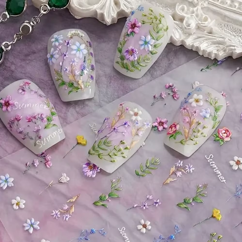 Autocollants pour ongles en forme de fleur, 1 pièce, feuille florale d'été, plante, décalcomanies co