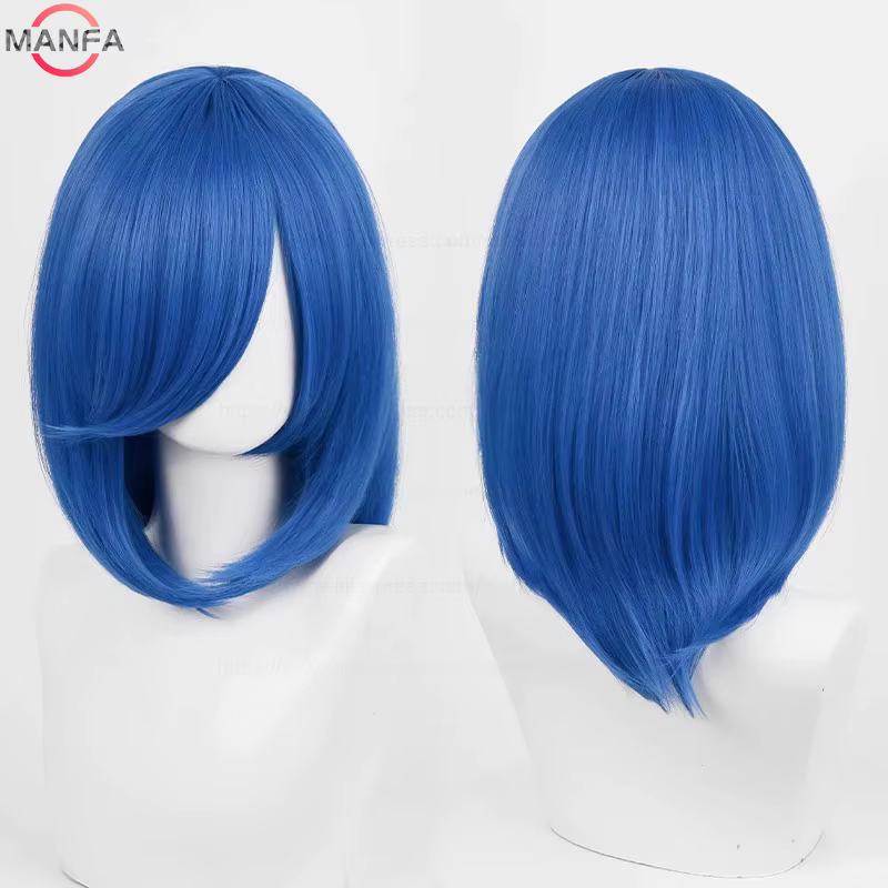 Perruque de Cosplay synthétique moyenne de base, 40cm, frange blonde, noire, blanche, rouge, rose, v