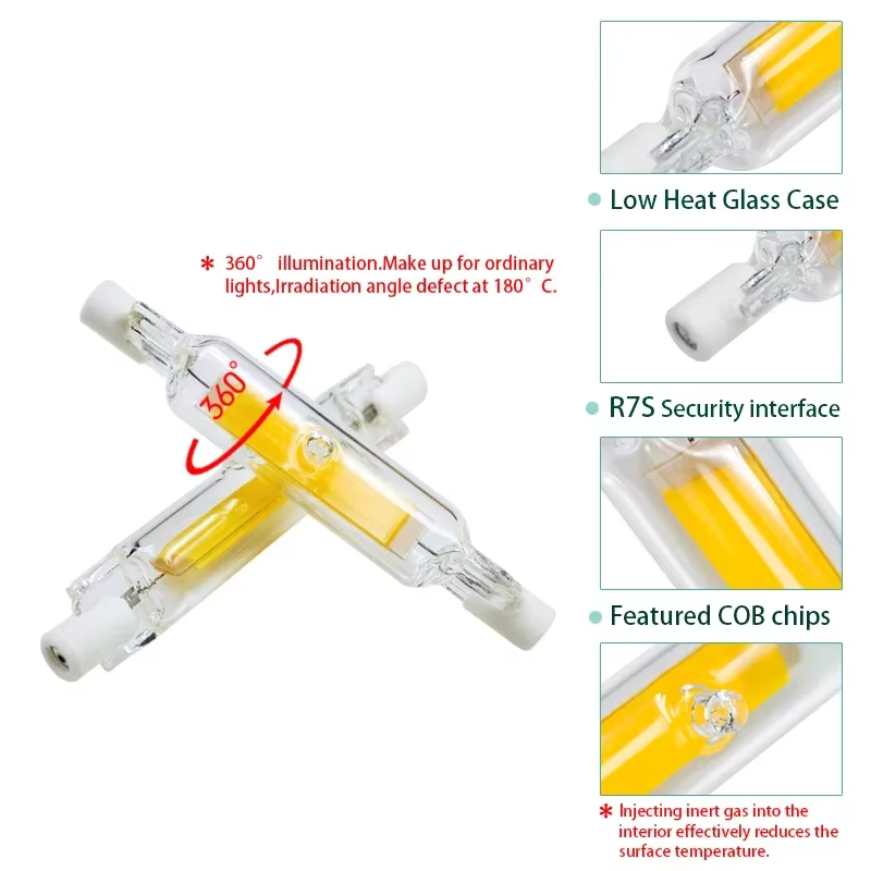 Lampe LED R7s COB avec tube en verre, ampoule en maïs AC 118 V 220V, 78mm 110mm J78 J118, 5W 10W 20W