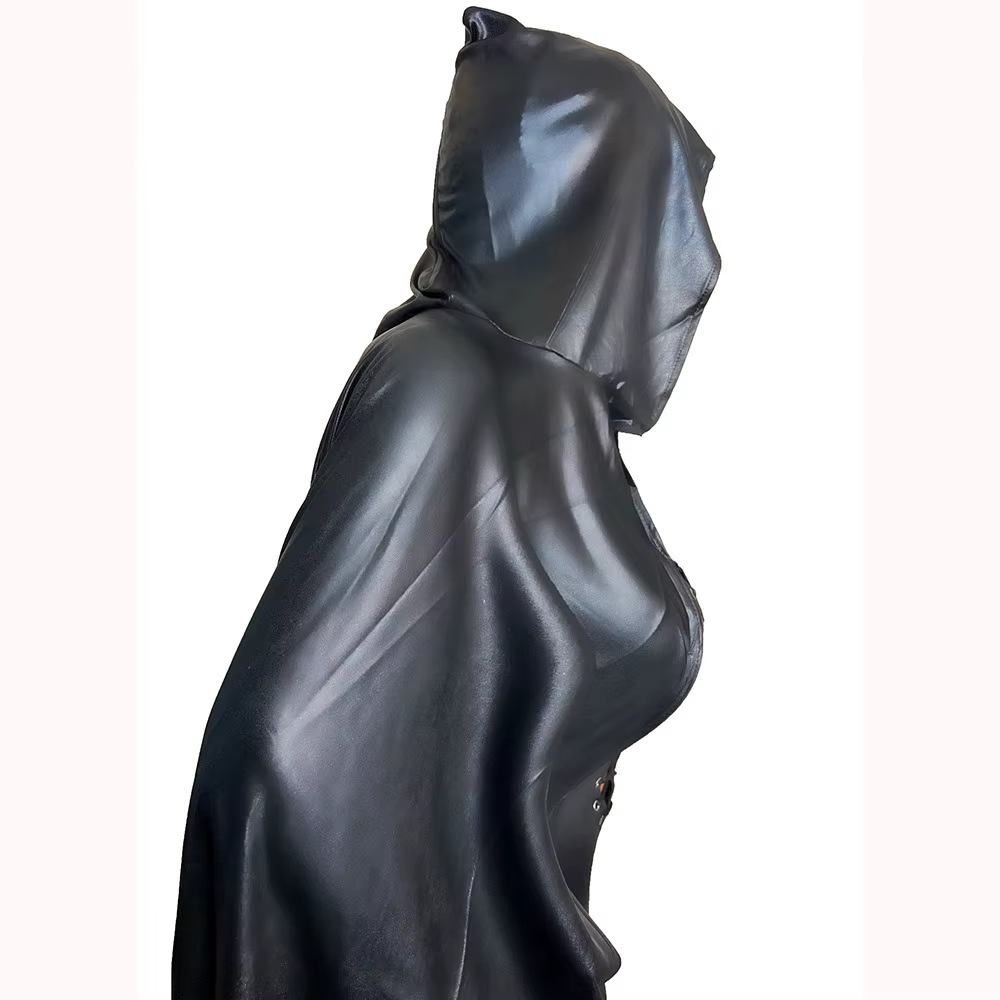 Combinaison en cuir pour femme costume d'halloween cape batman combinaison évidée look mouillé cospl