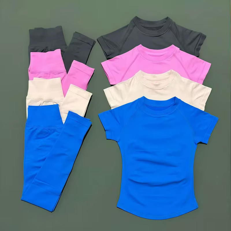 Ensemble de 2 pièces HISTELLO pour femmes : tenue de sport, gym, yoga sans couture à manches courtes