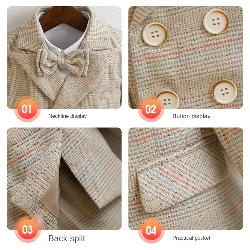 Costume de mariage pour enfants de 8 à 12 ans, vêtements d'automne pour garçons, ensemble Blazer à c