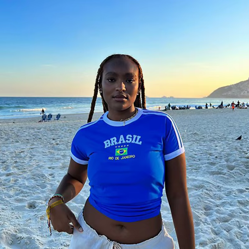 BRASCanon-T-shirt court et moulant bleu pour femme, vêtement sexy, streetwear, Harajuku, Y2k, 2023