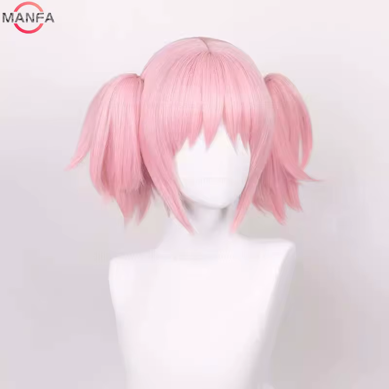 Madoka Kaname Cosplay perruques rose 30 cm pince courte queues de cheval Kaname Madoka Anime perruqu