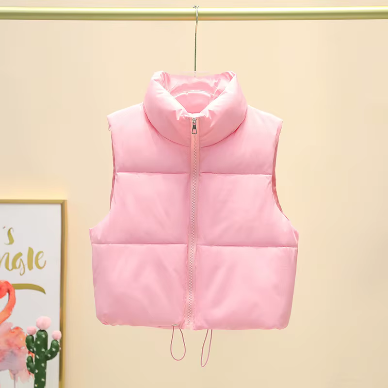 Gilet court sans manches pour femme, veste chaude à col montant avec fermeture éclair, manteaux cour