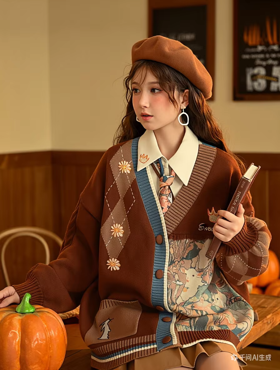 Veste cardigan amincissante brodée pour femme, pull rétro, style collège polyvalent, automne et hive