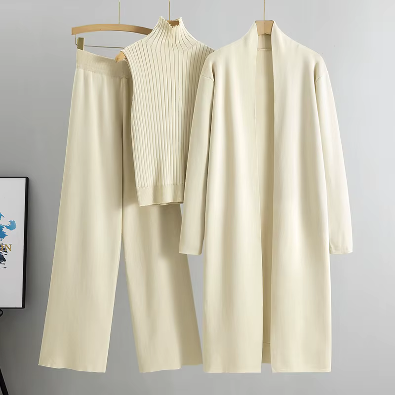 Printemps automne 3 pièces femmes Cardigan survêtements mode tricoté pantalon ensemble dames pull co