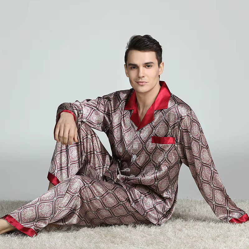 Pyjama 2 pièces pour hommes, grande taille, ensemble de vêtements de nuit, printemps-automne, manche