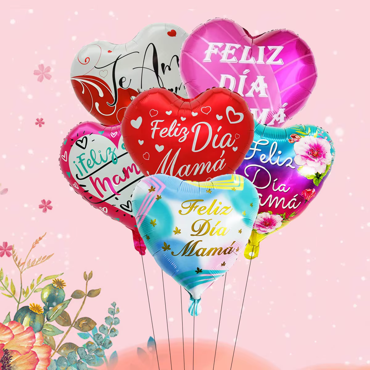 6 pièces 18 pouces anglais espagnol joyeux fête des mères coeur ballons ronds t'aime maman meilleure