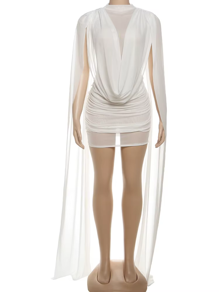Robe sexy transparente Weird Puss pour femmes, patchwork, col à revers, sans manches, moulante, coqu