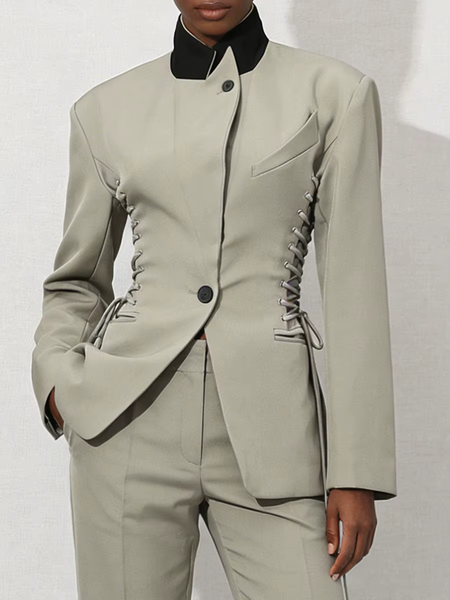 VGH Design Sense – vestes unies à lacets pour femmes, col montant, manches longues, boutons épissés,