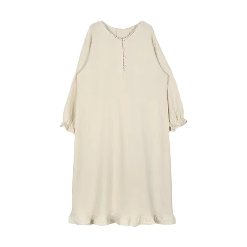 Robe 100% coton pour femmes, imprimé cerise, manches longues, boutonnée, Maxi, coréenne, confortable