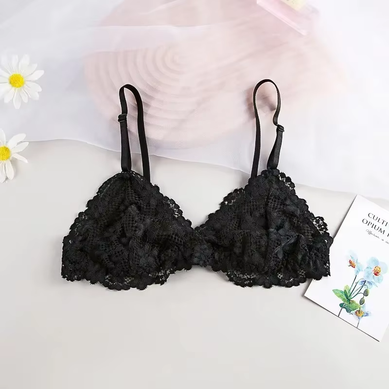 Soutien-gorge en dentelle pour femmes, Bralette sans fil, sous-vêtements en dentelle transparente, s