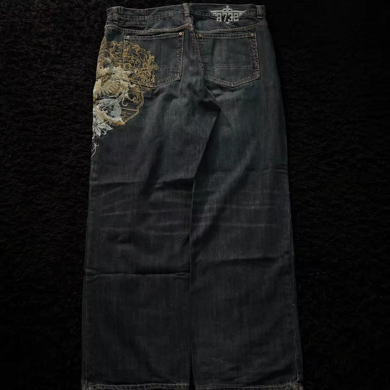 Jean Baggy brodé pour hommes, nouvelle mode américaine, motif surdimensionné, Y2K, gothique, Harajuk