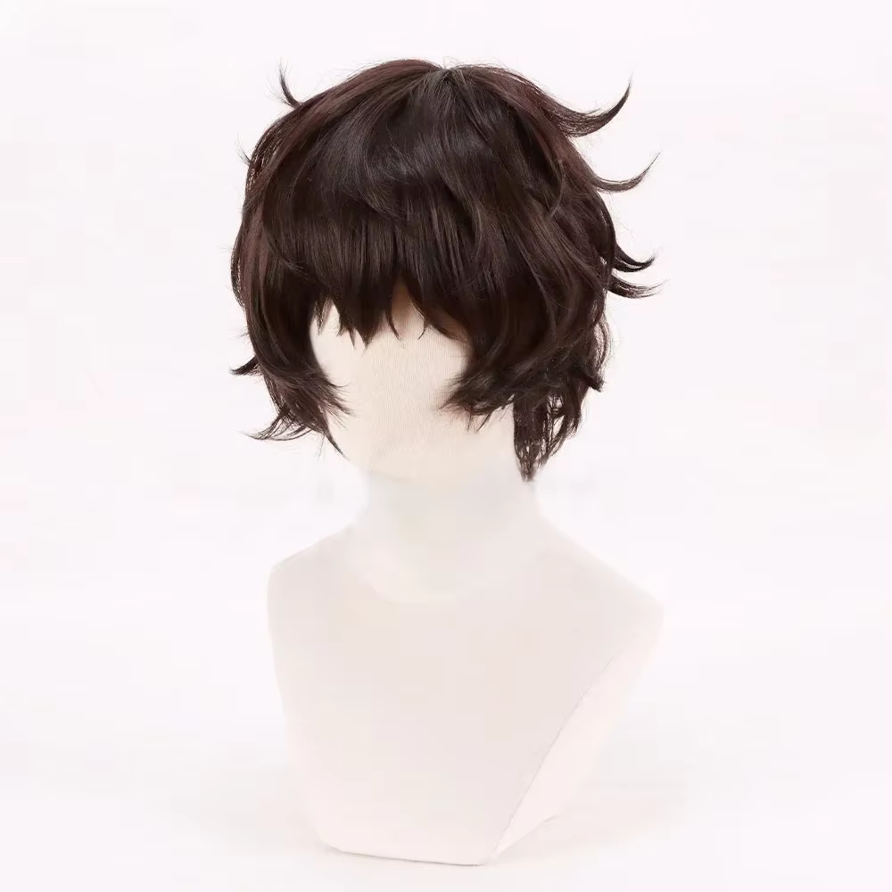 Anime Dazai Osamu perruque Cosplay brun foncé court bouclés Dazai Osamu Cosplay perruque résistant à