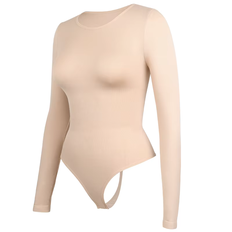 Femmes corps complet Shaper à manches longues col rond Shapewear minceur respirant Body ventre contr
