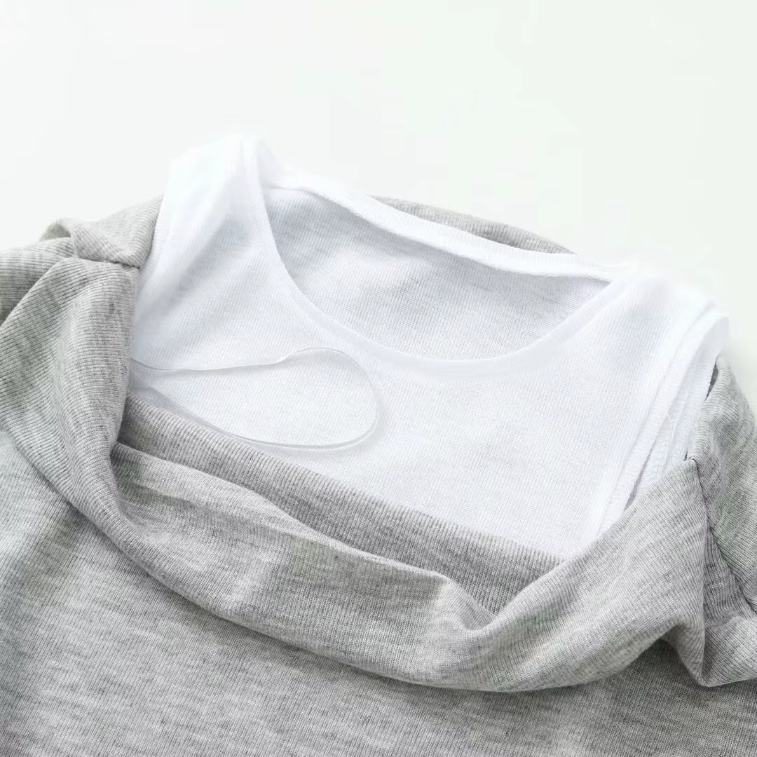 ETJ 2025 nouvelle mode femme couleur-blocage et patchwork faux deux pièces sexy épaules dénudées T-s