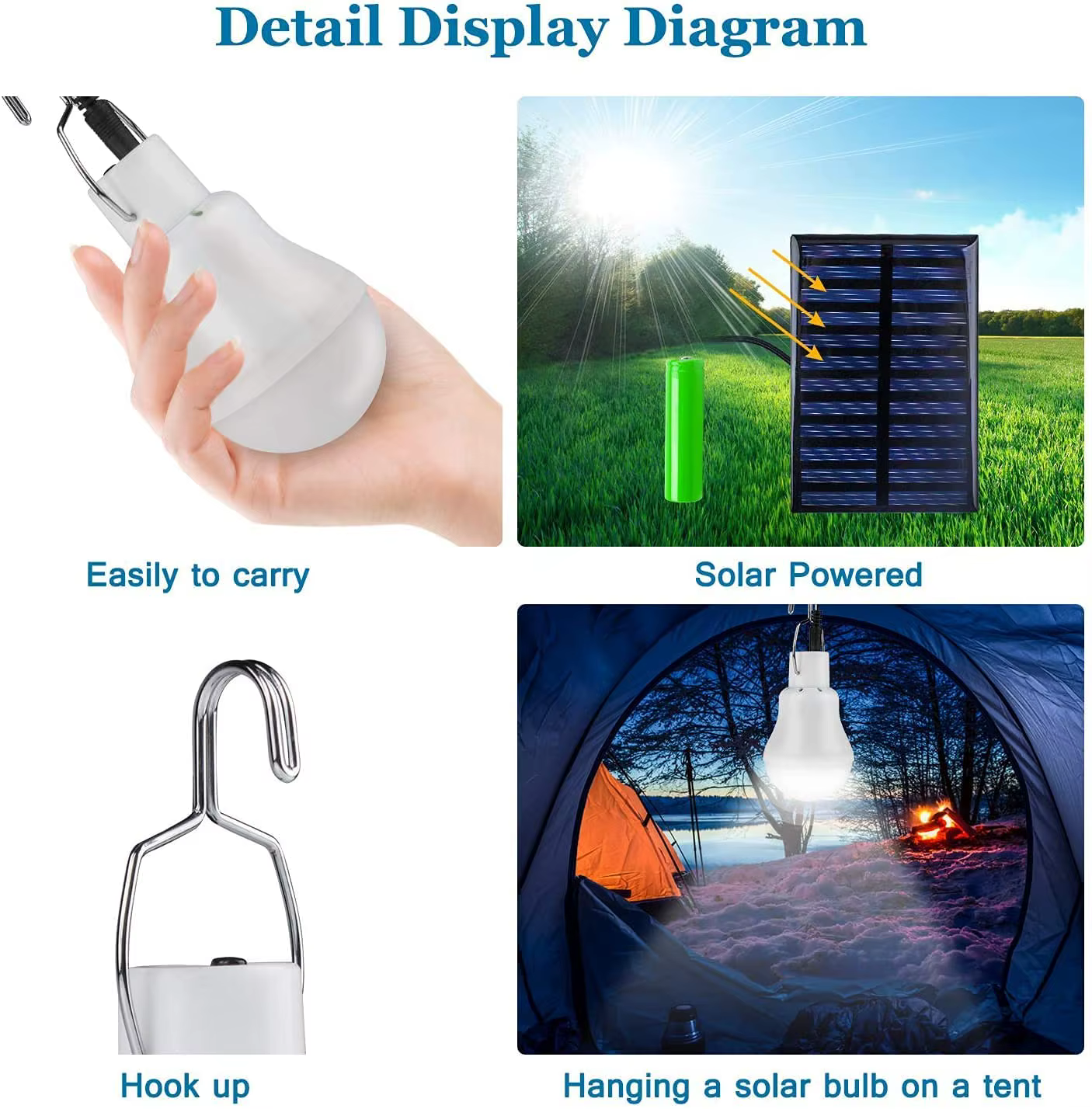 7W lumière solaire étanche USB chargé suspendu d'urgence lumière du soleil alimenté lampe extérieure