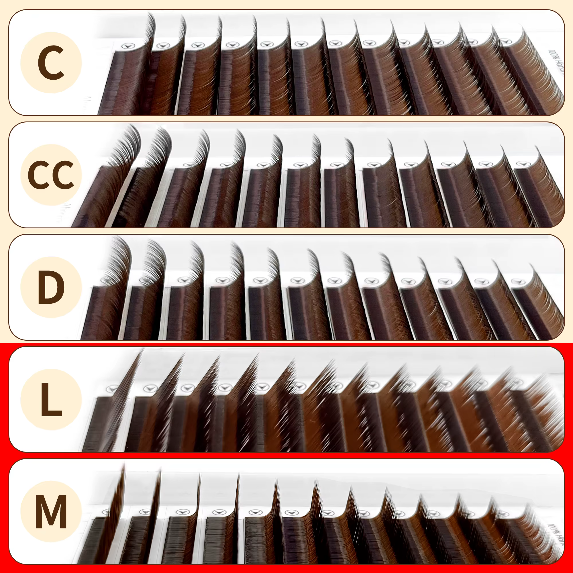 Abonnie L M Curl Brown Cils individuels classiques Volume russe Cils