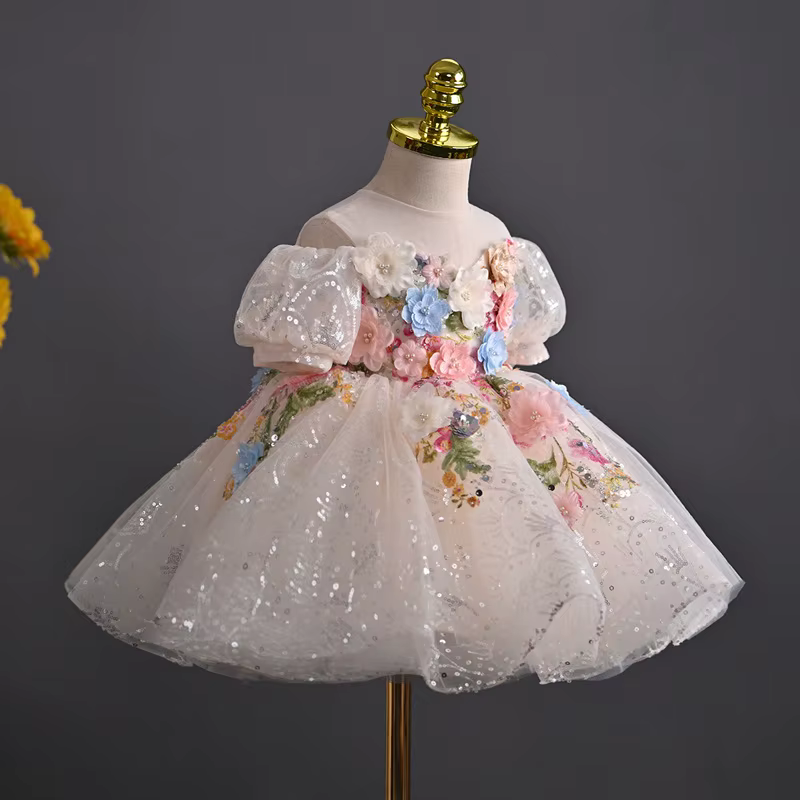 Robe de bal de princesse pour filles d'honneur, robe mignonne pour enfants pour anniversaire, specta