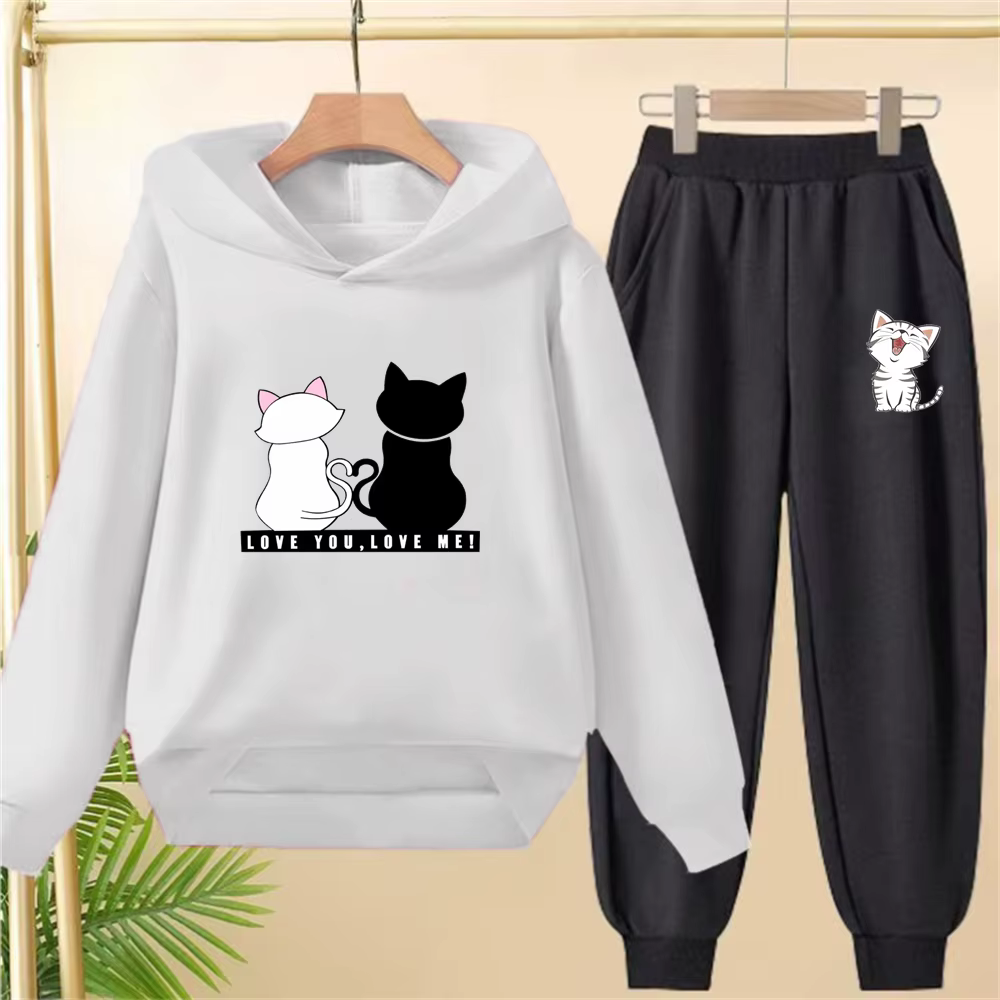 Sweat-shirt à capuche blanc et rose pour filles et enfants, ensemble sweat-shirt et pantalon pour to