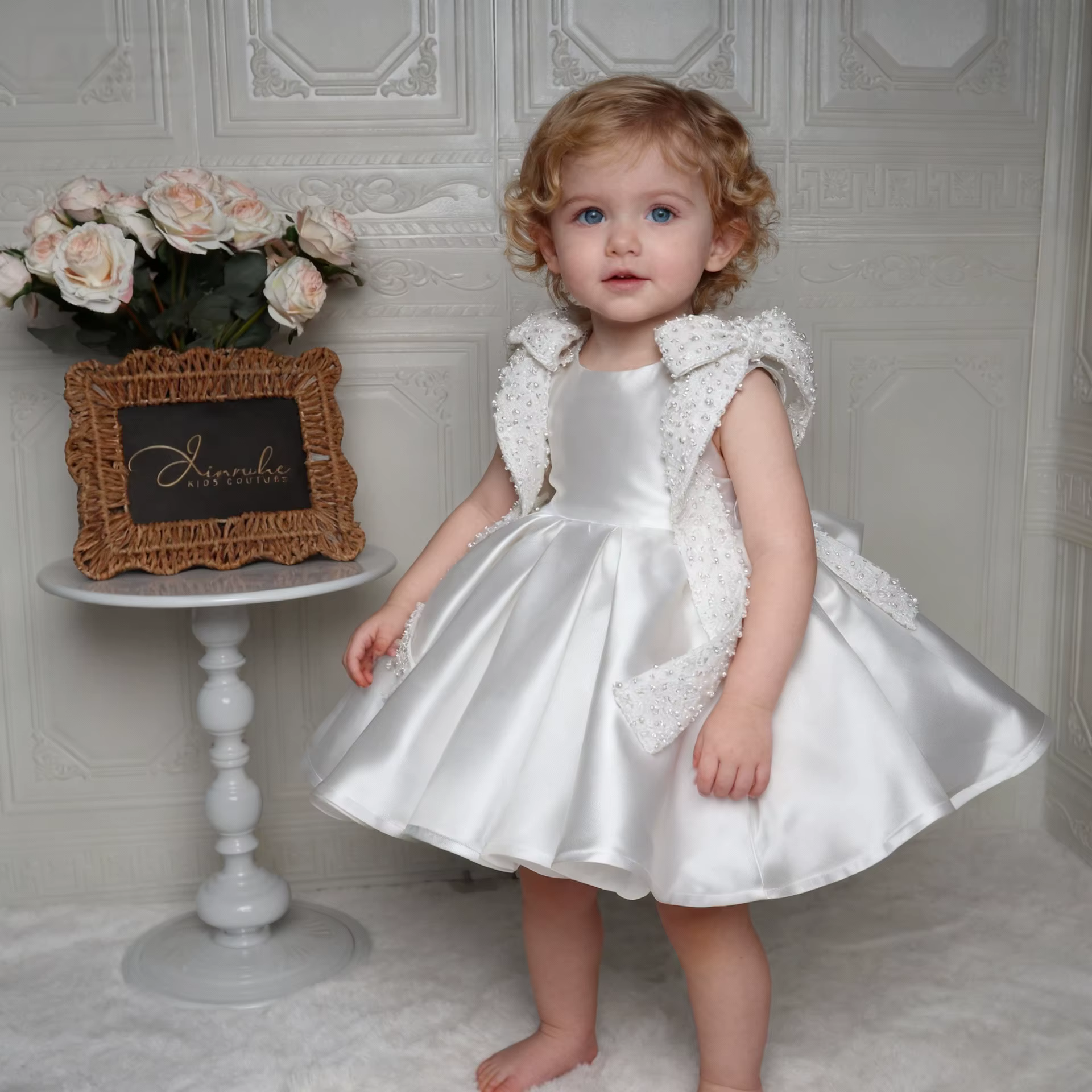 KLFLGD – robe de fête de premier anniversaire en Satin pour bébé fille, tenue élégante de concours d
