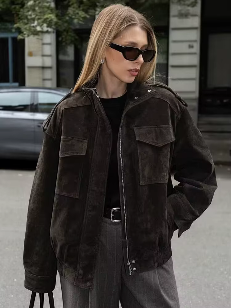 Veste en daim pour femme SLTNX, nouvelle collection printemps 2026, manteau décontracté chic à manch