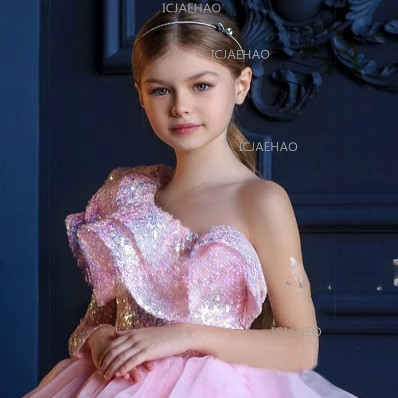 Robe de princesse pour filles 2026, robe de mariée à fleurs, robe de demoiselle d'honneur asymétriqu