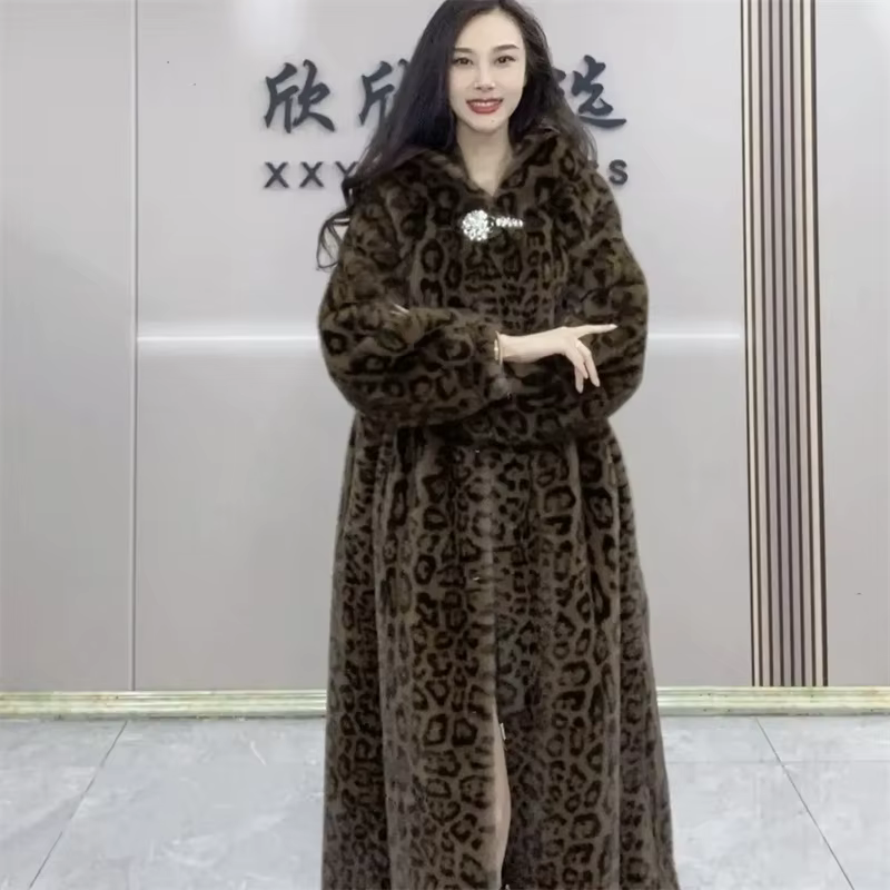 Veste en velours de vison imité pour femme, imprimé léopard, manteau paresseux et mn arc-en-ciel, à