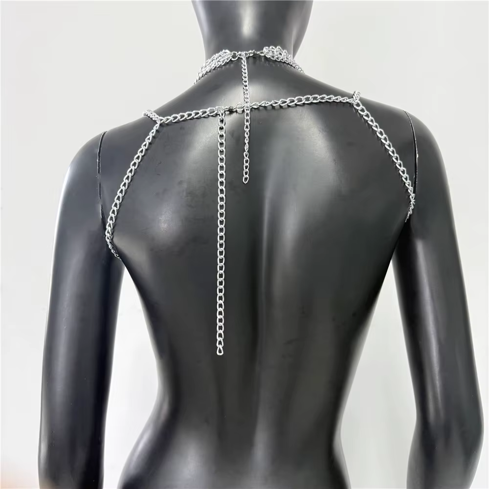Débardeur d'été avec chaîne en métal pour femmes, Sexy, ajouré, dos nu, décolleté en V profond, col 