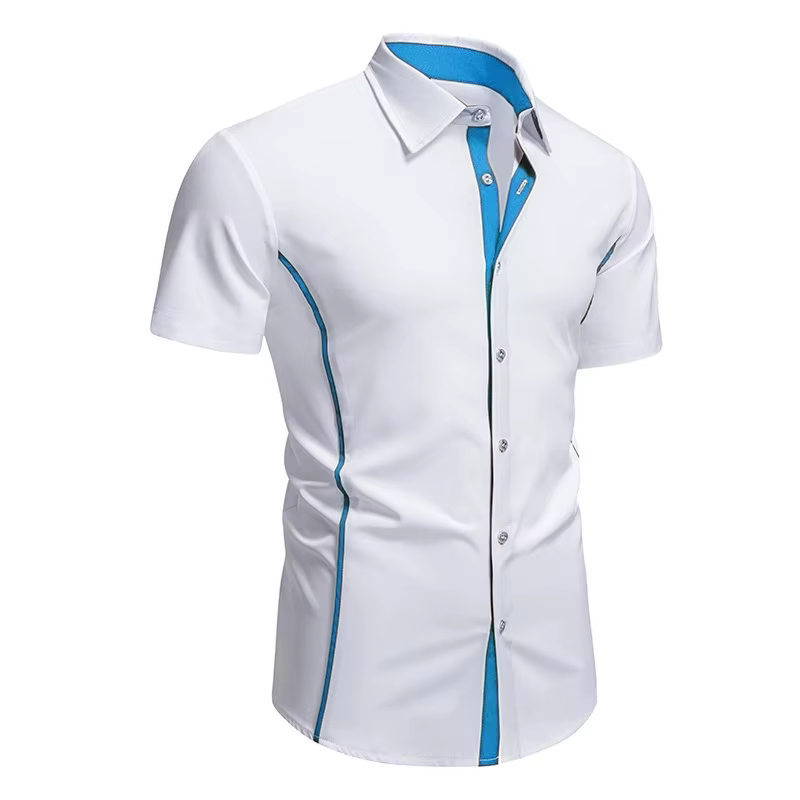 Chemises d'été élastiques formelles pour hommes, chemise boutonnée contrastante, style Y2K Old Money