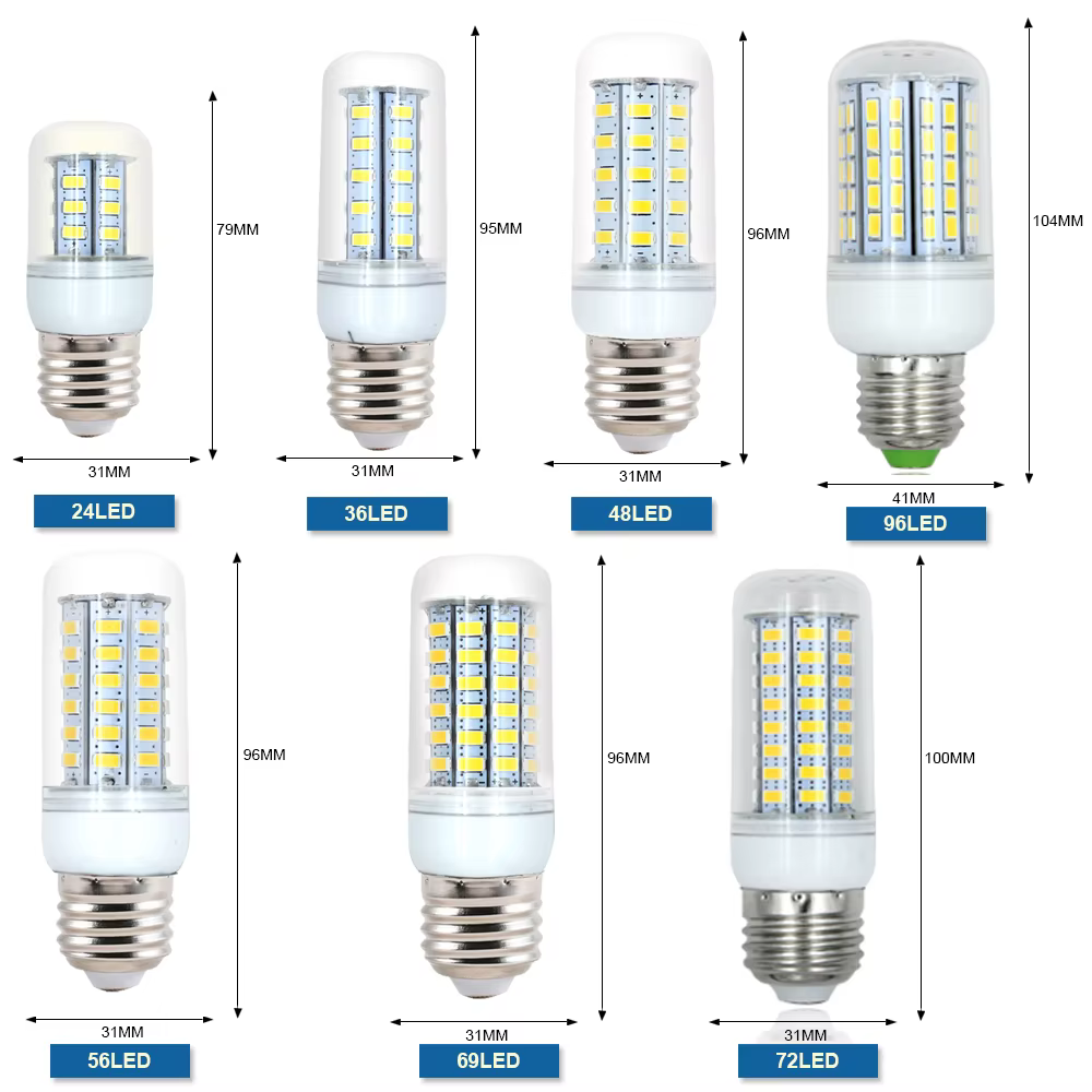 Ampoule LED épis de maïs, E27, 220V, 24 36 48 56 69 72 LED, SMD 5730, Ampoule de lustre, éclairage d