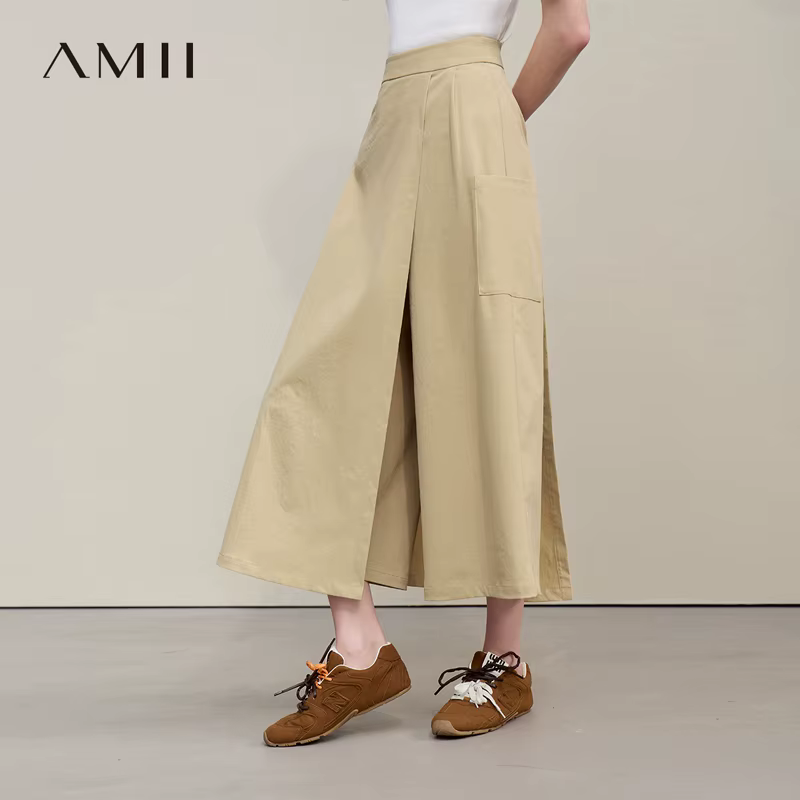 Jupe trapèze Amii pour femme, nouvelle collection été 2026, texturée, décontractée, avec poches, lon