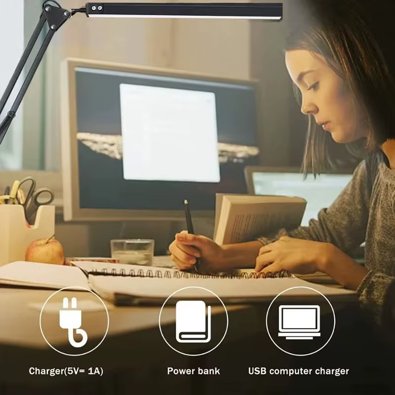 NOUVEAU 2026 Lampe de bureau LED à 3 modes de luminosité réglable avec pince, 10 niveaux de luminosi