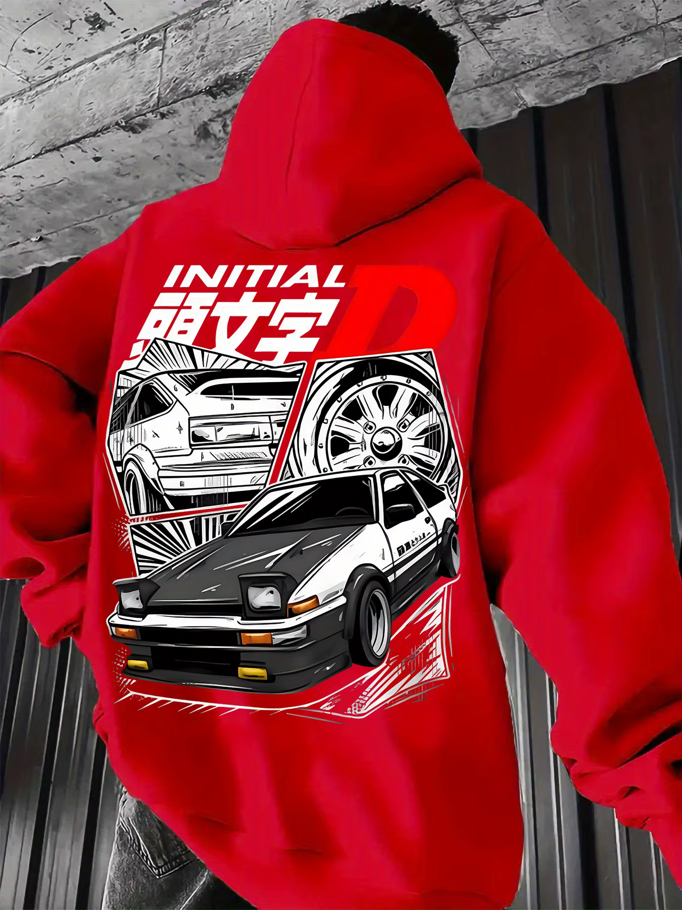 Sweat-shirt à capuche noir avec logo initial D avec illustration de voiture JDM emblématique, pull a