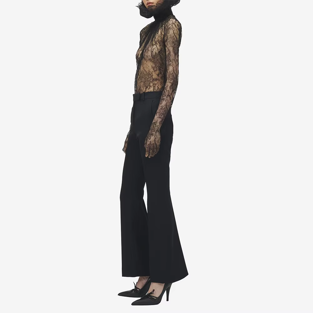 TWOTWINSTYLE Chemise chic en dentelle noire à empiècements pour femme, col rond, manches longues, am