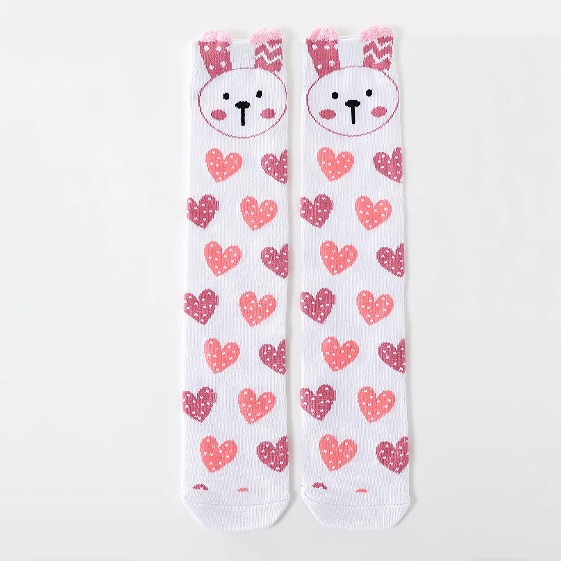 2 paires de chaussettes hautes en forme de cœur de lapin pour filles, chaussettes au-dessus du genou