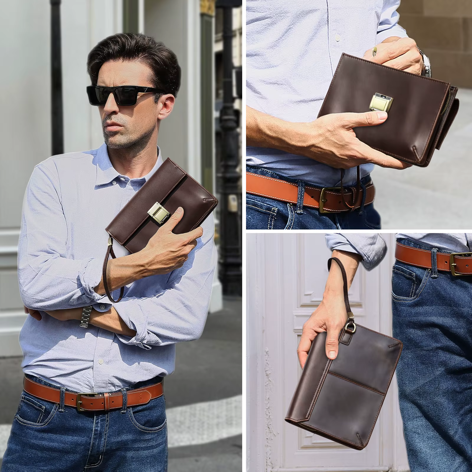 CONTACT'S-Pochette de Luxe en Cuir group pour Homme, Sac à Main de Styliste avec Mot de Passe, Porte
