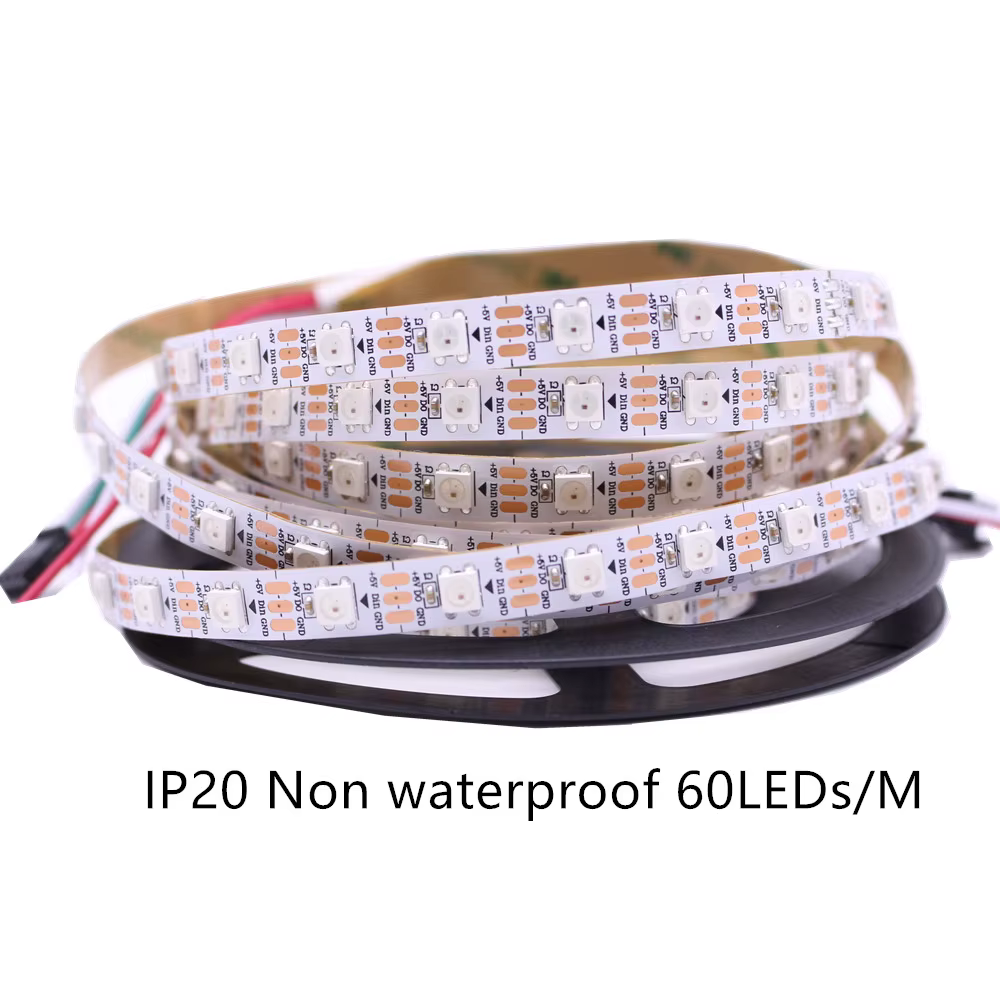 Bande de pixels Led intelligente WS2812B 30/60/144 Pixels/led/M, PCB noir/blanc, WS2812B/M, IP30/IP6