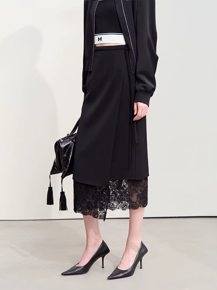 Amii minimalisme 2024 jupes pour femmes nouveau automne élégant banlieue dentelle sangle jupe une pi