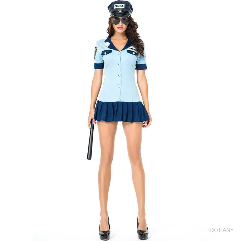 Halloween bleu policière Rave fête Mini robe discothèque Bar Club mascarade policier jeu de rôle Cos