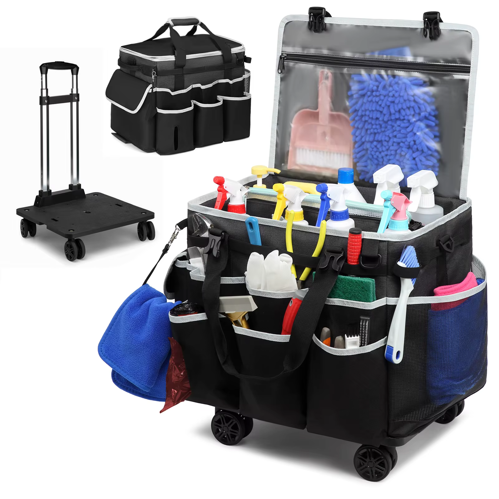 Sac de caddie de nettoyage roulant, sac à outils, sac de rangement d'outils de nettoyage, grand sac 