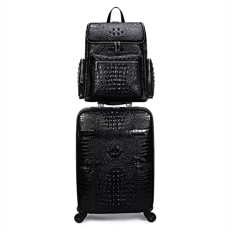 Valise de voyage en cuir véritable à motif crocodile pour homme, valise à roulettes, étui d'embarque