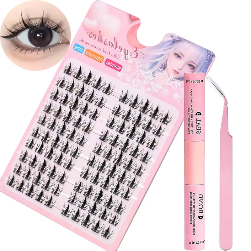 Kit de Faux Cils avec Adhésif et Scellant, Exquis, Noir, Anime, Naturel, ociamique, DIY, Longueur 10