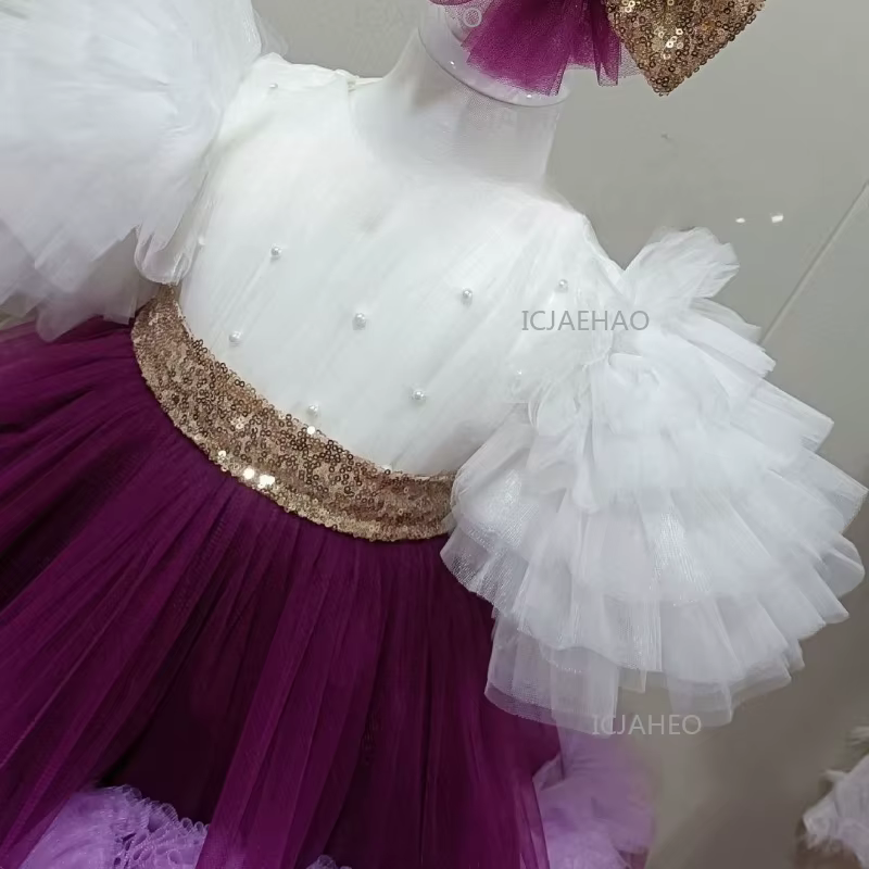 Robe Tutu à Manches Courtes pour Fille, Tenue de Scène pour Enfants, Compétition de Piano, Spectacle