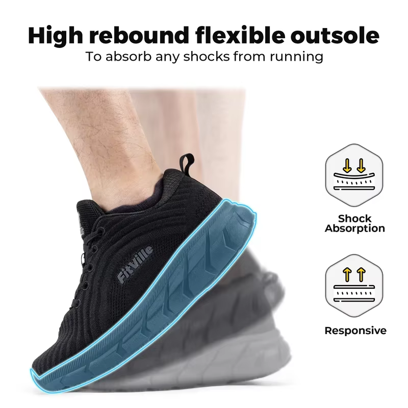 FitVille – chaussures à bout large pour hommes, chaussures de course rembourrées, très larges, antid