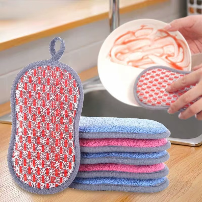 Éponges à récurer pour la vaisselle, lingette magique Double face en microfibre antiadhésive, éponge