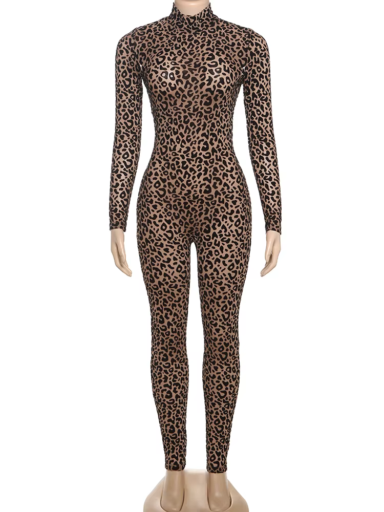 Nibber Voir À Travers Sexy Léopard Maille Combinaison Femmes Sexy Hipster Zip Stretch Minuit Entraîn
