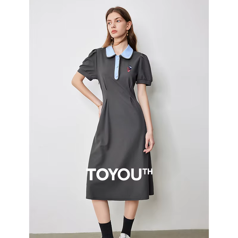 Robe de style académique pour femmes, jupe polo mi-longue, été, nouveau, 2024