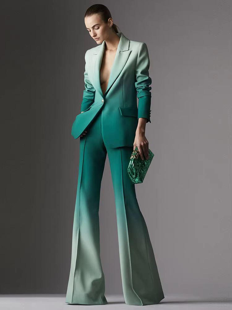 Ensemble de costume de créateur HIGH STREET, dernière mode 2026, pour femme, imprimé dégradé, blazer